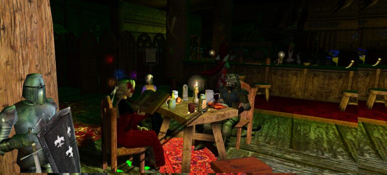 Within the dimly lit Red Ship Inn of Durakiss, Jula Marin and Vincent Ryder sit at a wooden table mid‑interview, tankards in hand, as patrons murmur in the background.