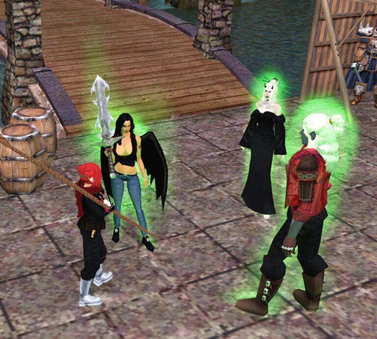Group of adventurers on the docks in Mur County Center port.