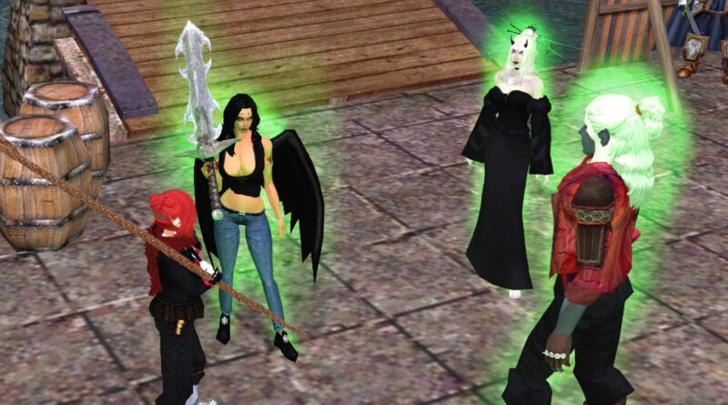 Group of adventurers on the docks in Mur County Center port.